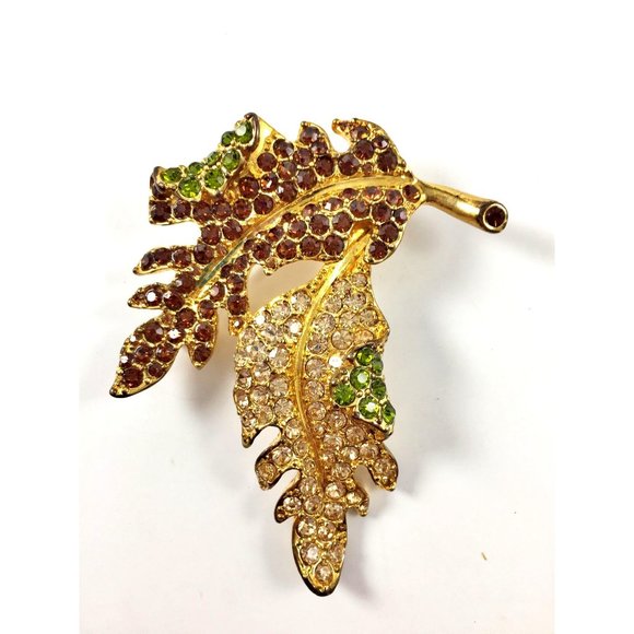 Vintage Kenneth Jay Lane Leaf Leaves BROOCH 3" Statement Piece Pin - Picture 3 of 7
